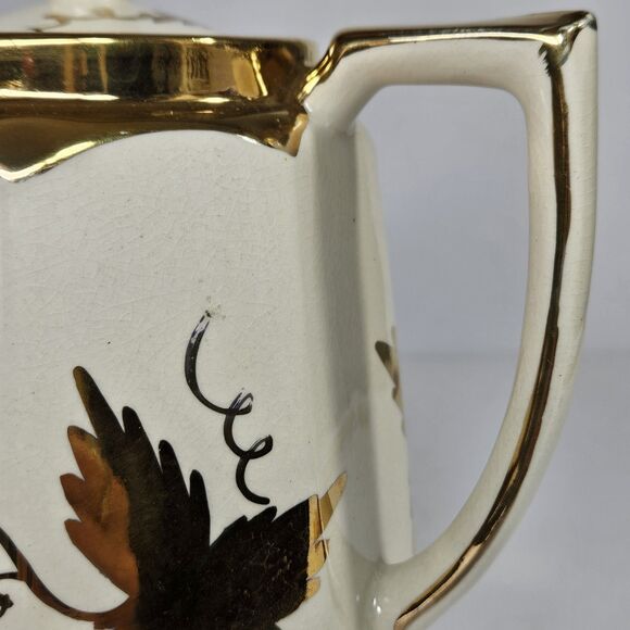 Vtg Price Bros Teapot Gold on  Cream Golden Grape Leaves Autumn Ceramic Lidded - Picture 11 of 13
